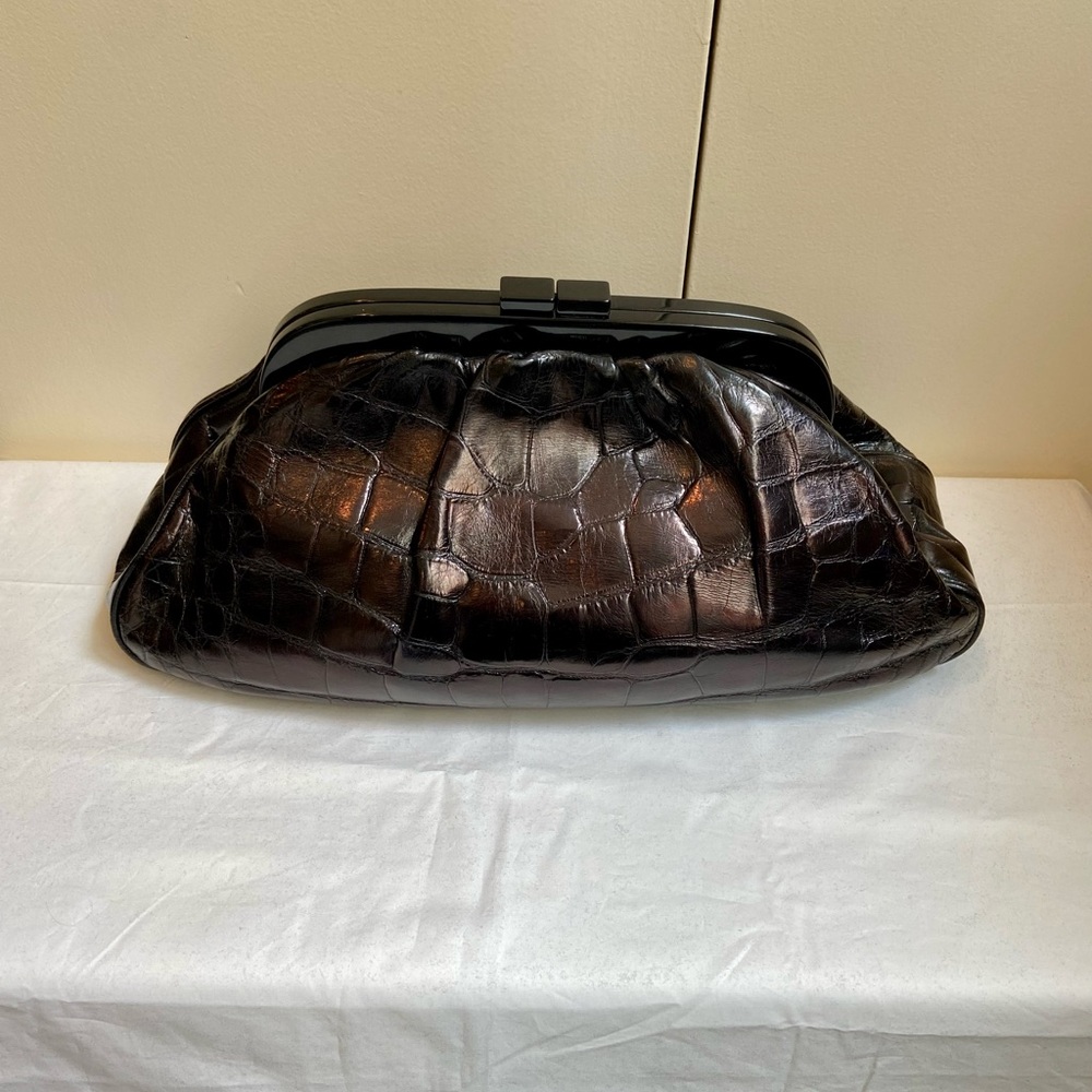 Luciano Brown Crocodile Embossed Clutch